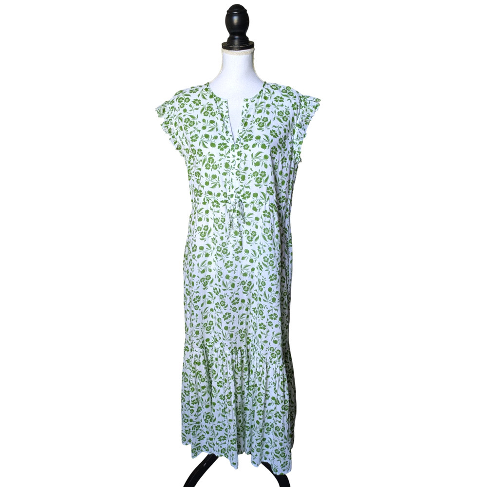 Olivia James the Label Delia Picnic Lime Floral Print Maxi Dress Size Large Boho
